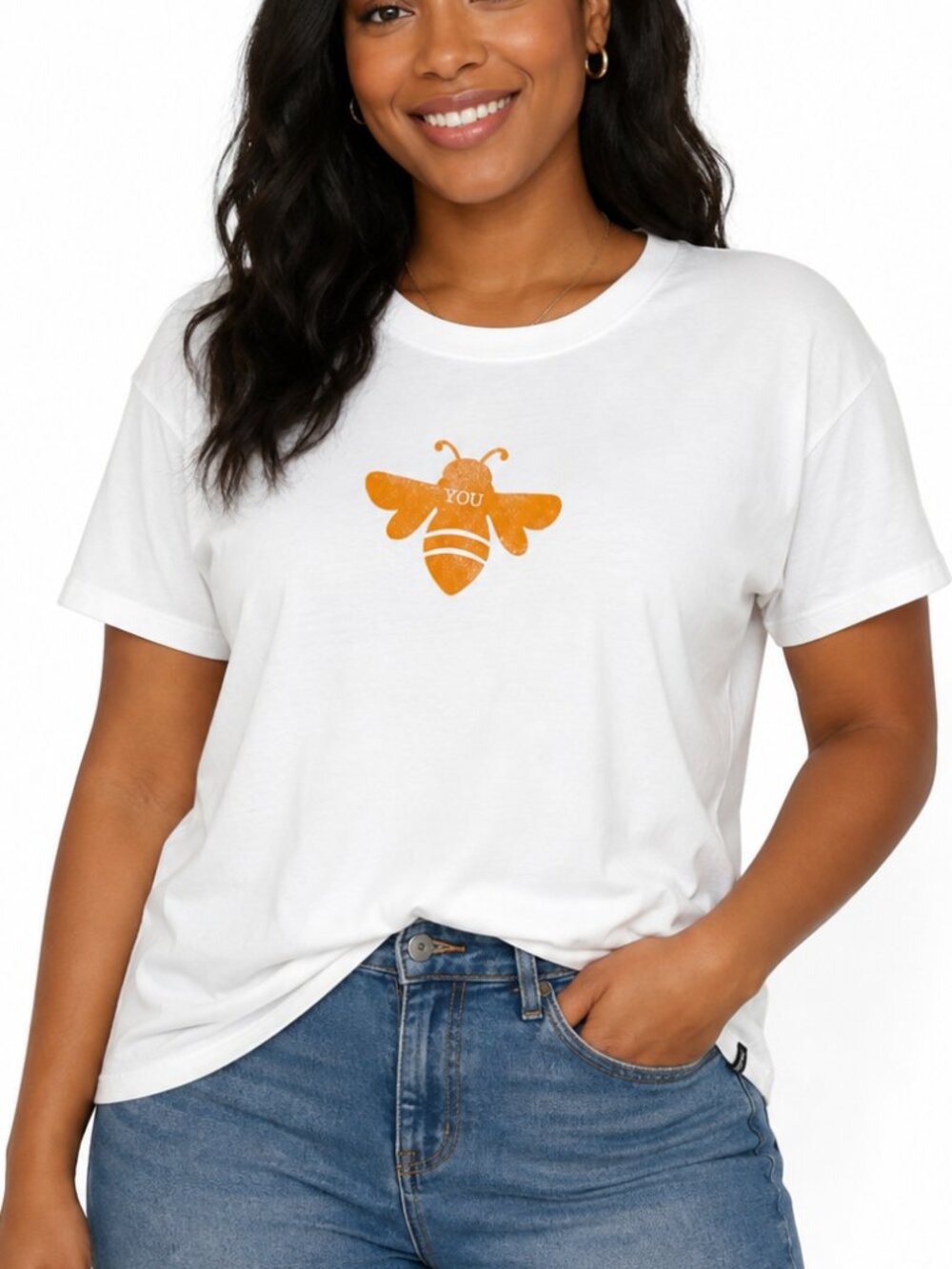 Prana White w/ Orange Bee You Graphic Short Sleeve T-Shirt